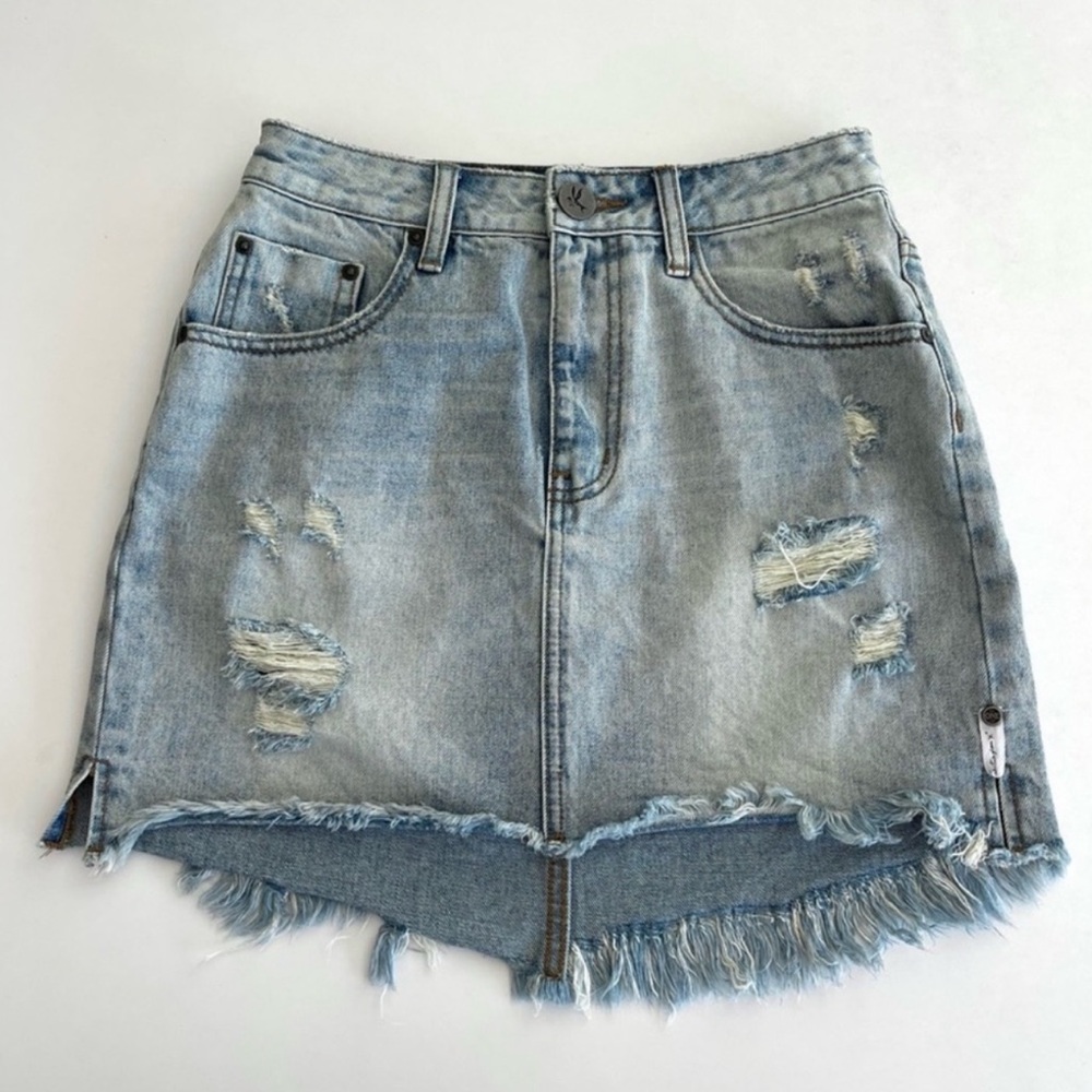 One Teaspoon 2020 High Waist distressed blue denim mini skirt - 28 (US 6)